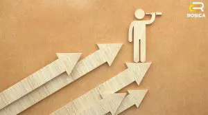 Graphic of someone on wooden arrows with a telescope.