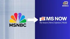 MSNBC old logo on the left side of the image, new MS NOW logo on the right side.