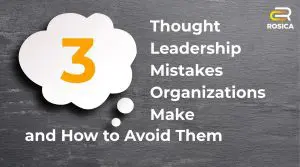 Thought bubble with the number 3 in it, surrounded by text saying Thought Leadership Mistakes Organizations Make and How to Avoid Them.