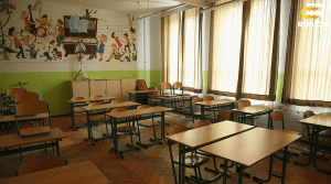 Empty classroom with desks