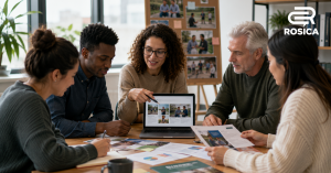 Group of people in an office talking