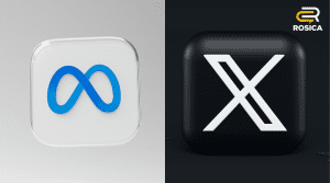 Split screen of Meta and X logos