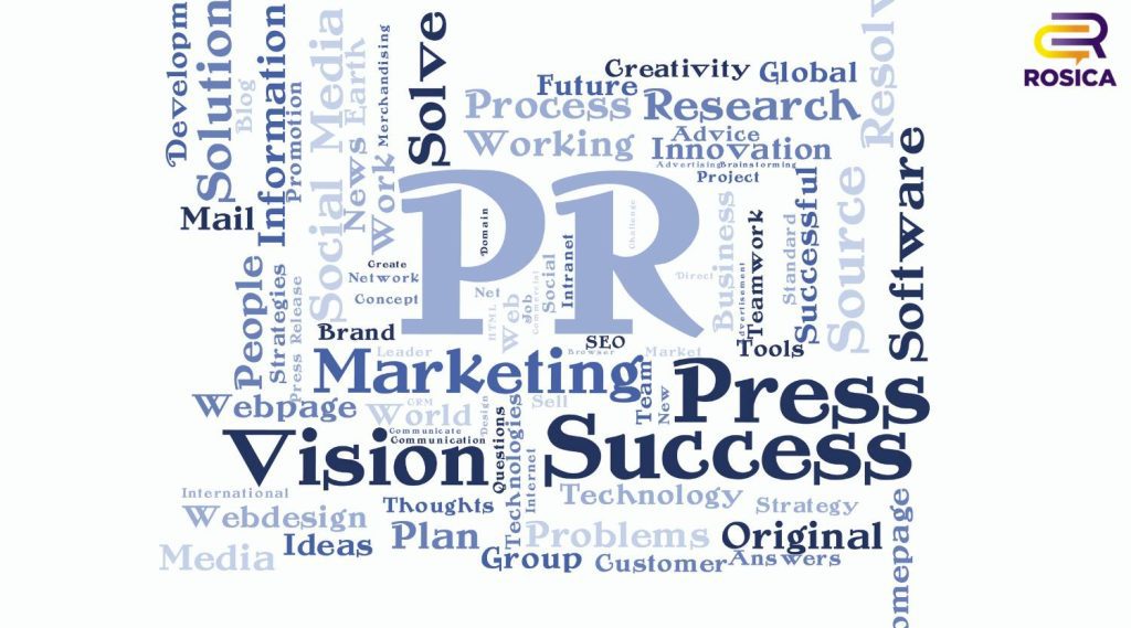 Word collage with PR in the center.