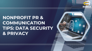 AI Lock representing data privacy with the text "Nonprofit PR and communication tips: data security and privacy"