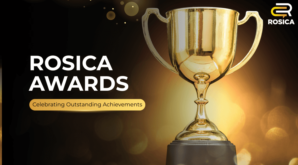 Rosica Awards with trophy and shining light illuminating the trophy