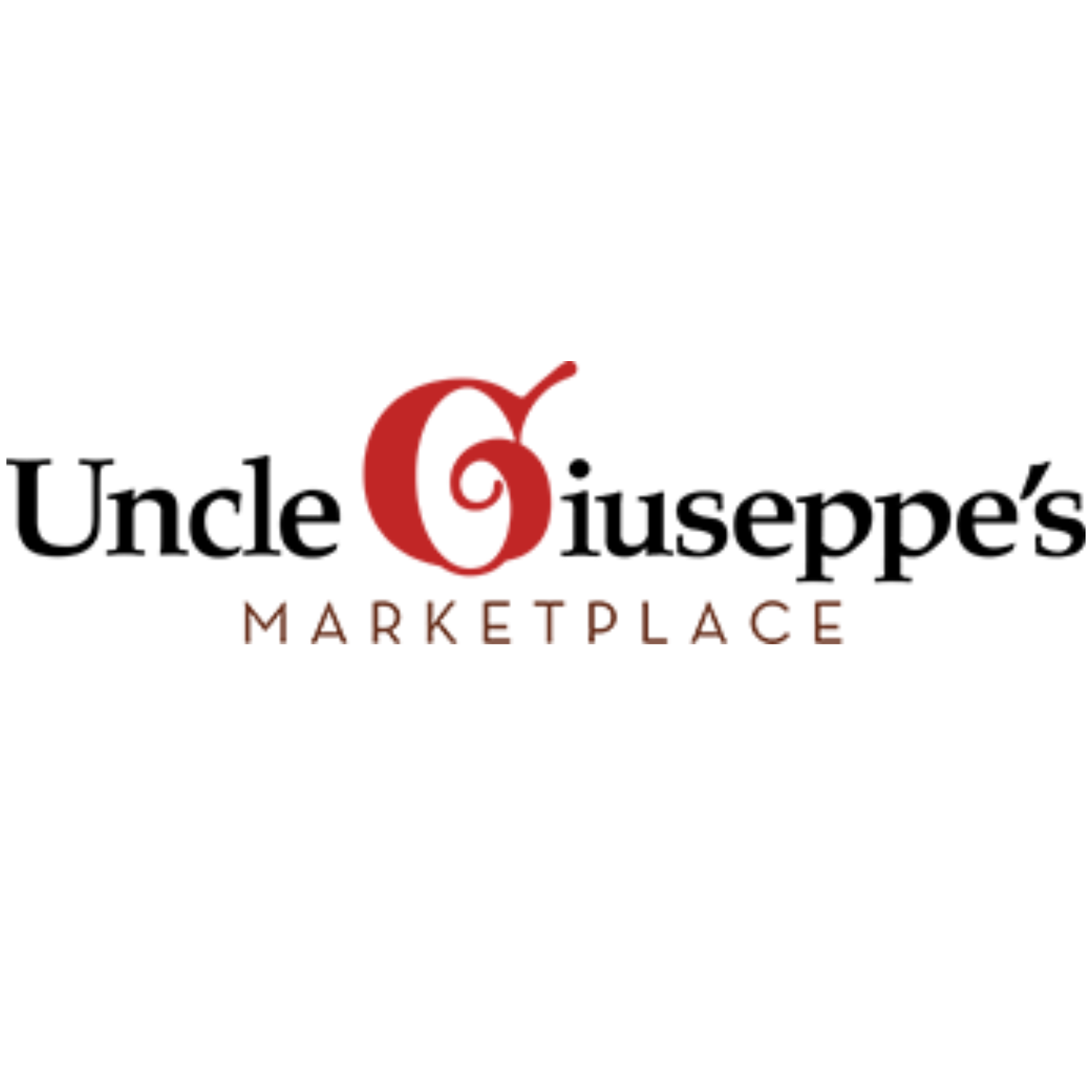 Uncle Giuseppe's Marketplace logo with black serif text, a red decorative G, and ‘MARKETPLACE’ in brown below.