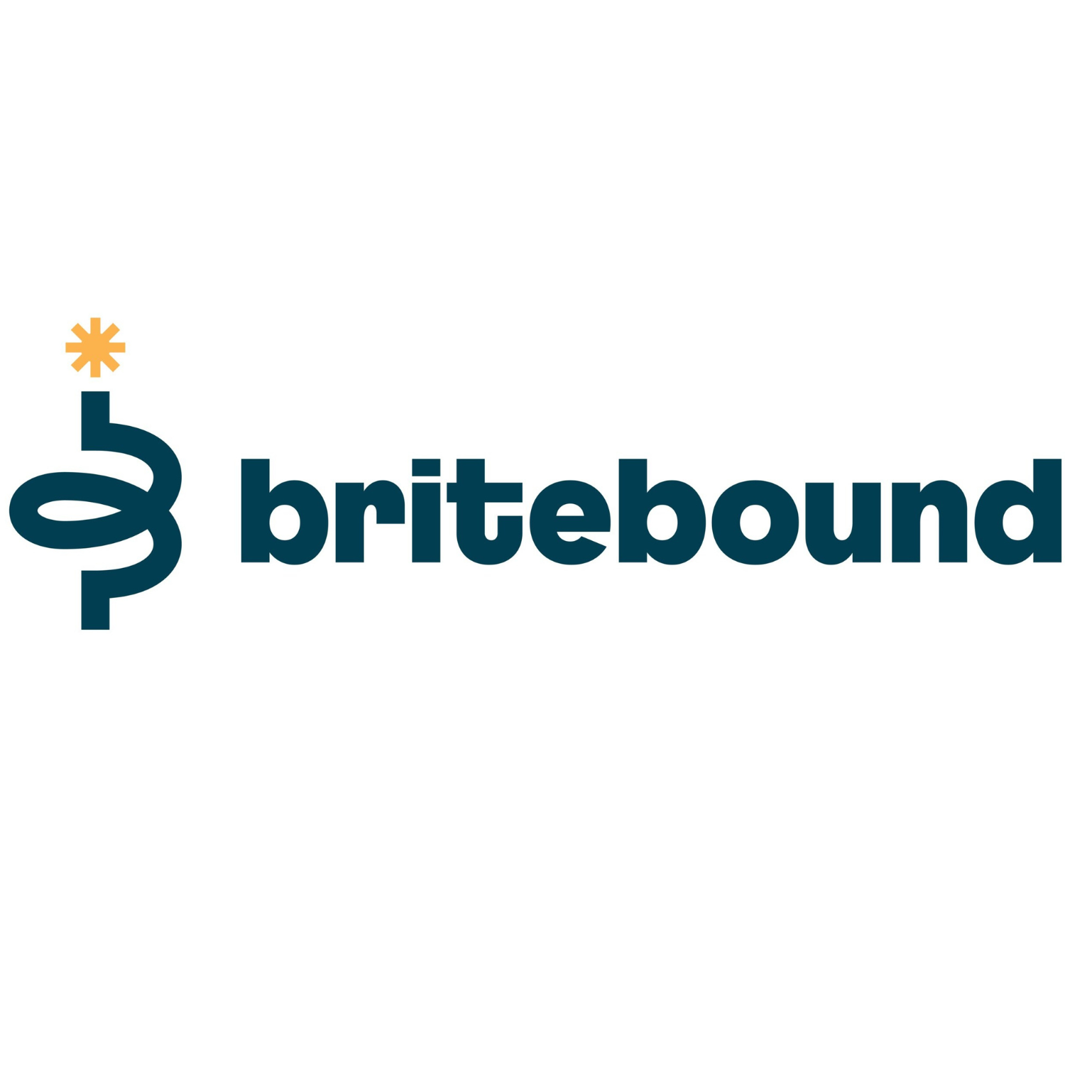 britebound logo: teal wordmark with a stylized left icon and orange asterisk above it